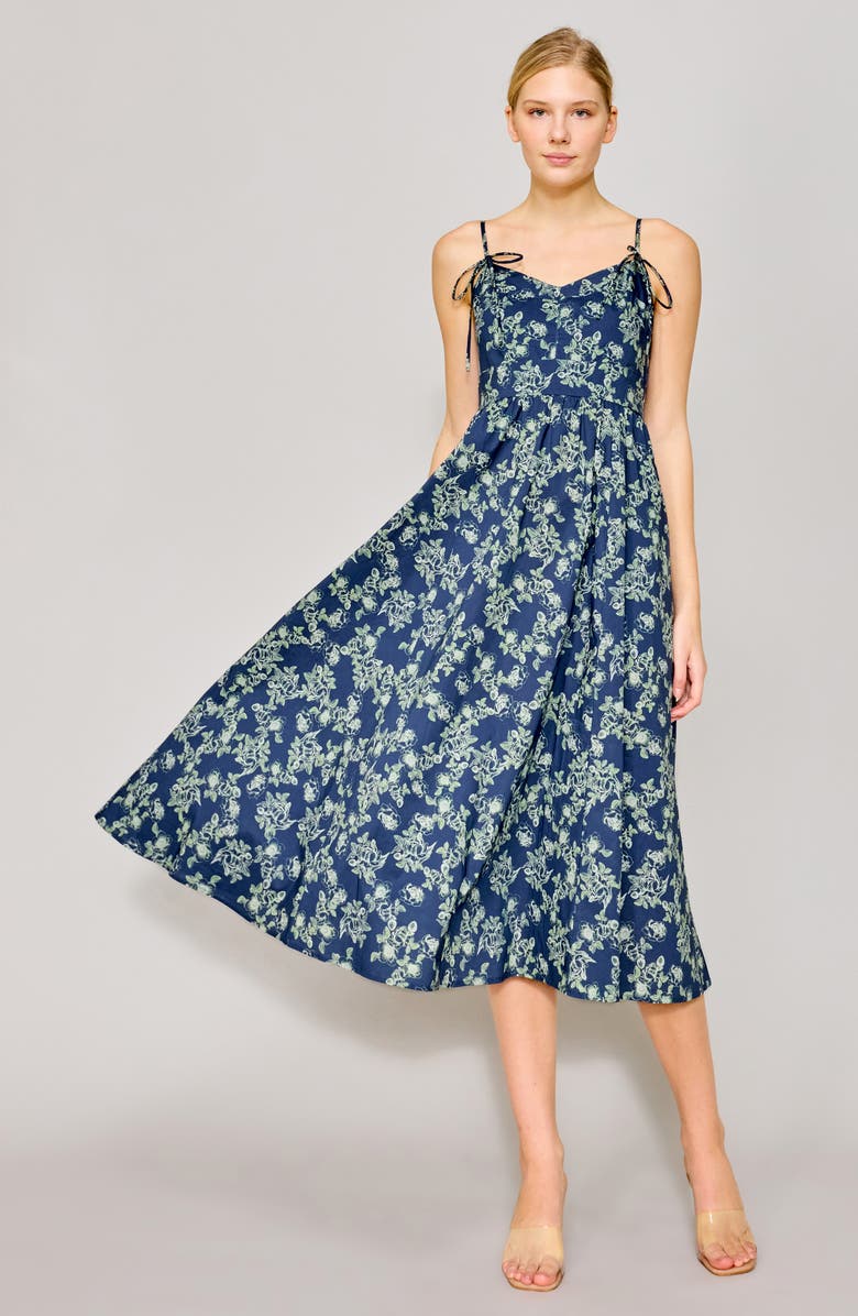 MELLODAY Floral Tie Strap Midi Dress, Alternate, color, 