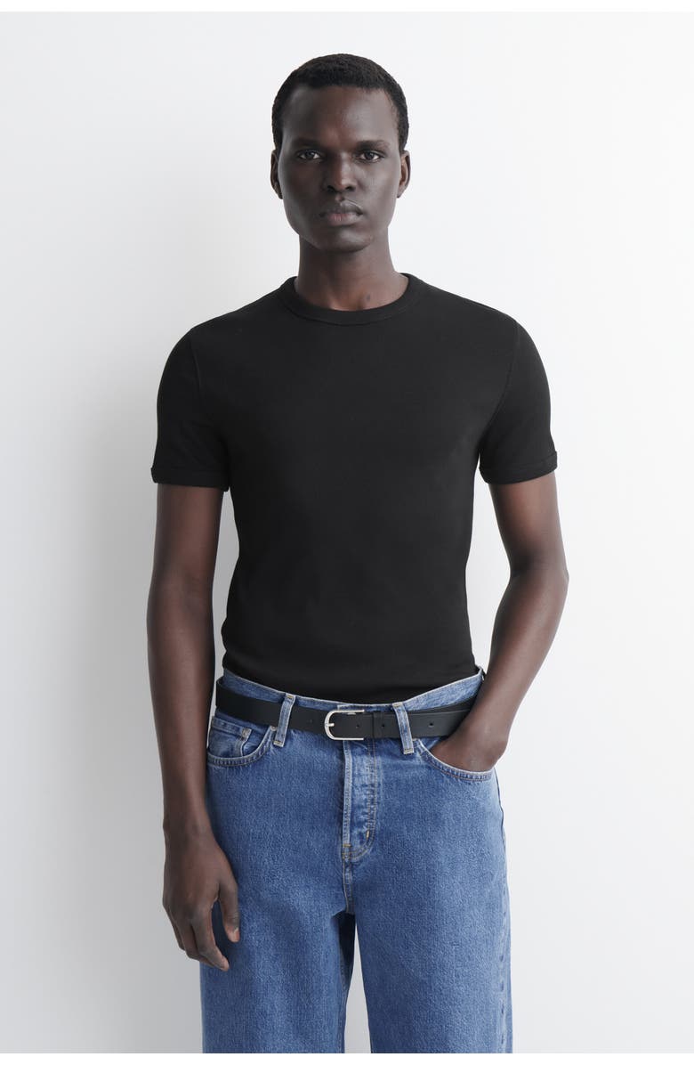 COS Slim Ribbed Cotton T-Shirt, Main, color, Black
