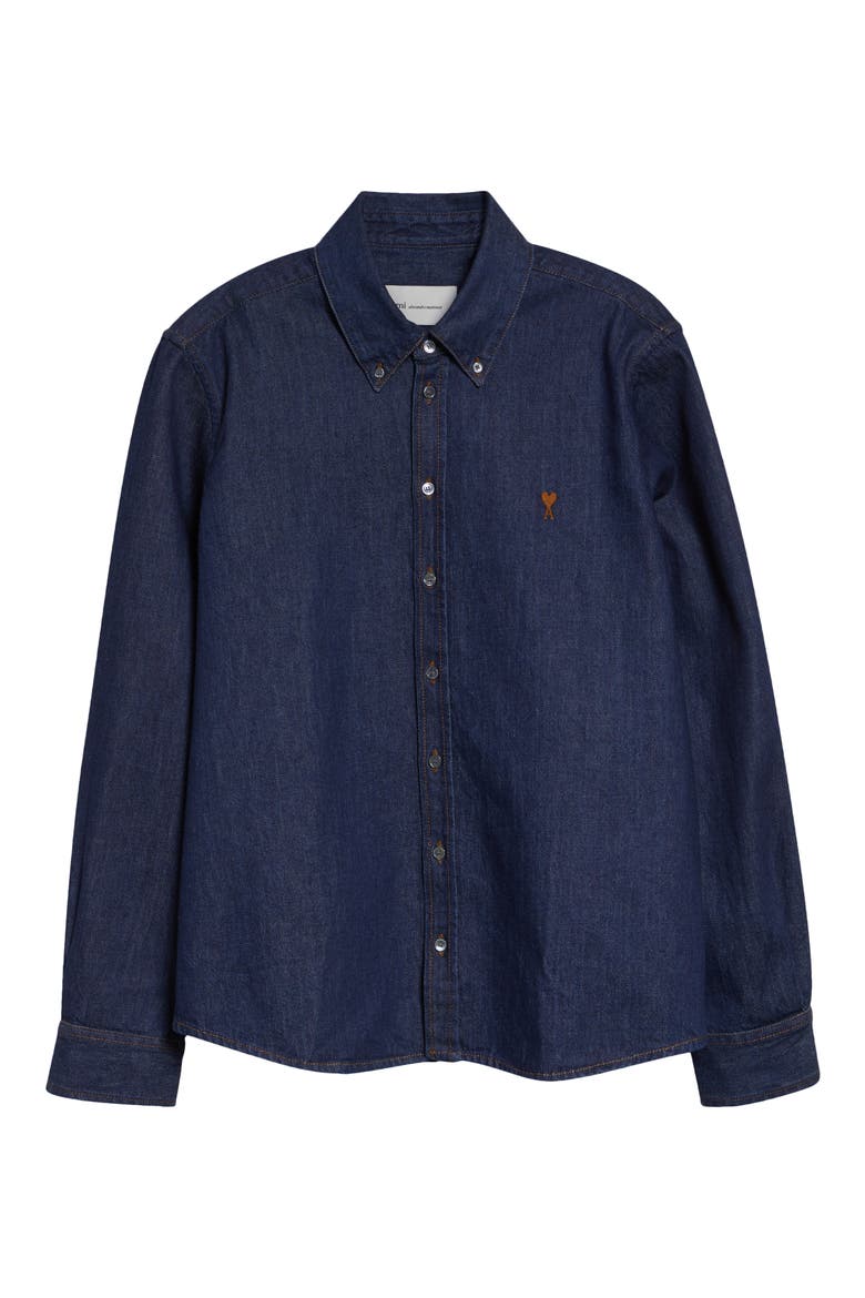 Ami de Coeur Denim Button-Down Shirt, Alternate, color, INDIGO