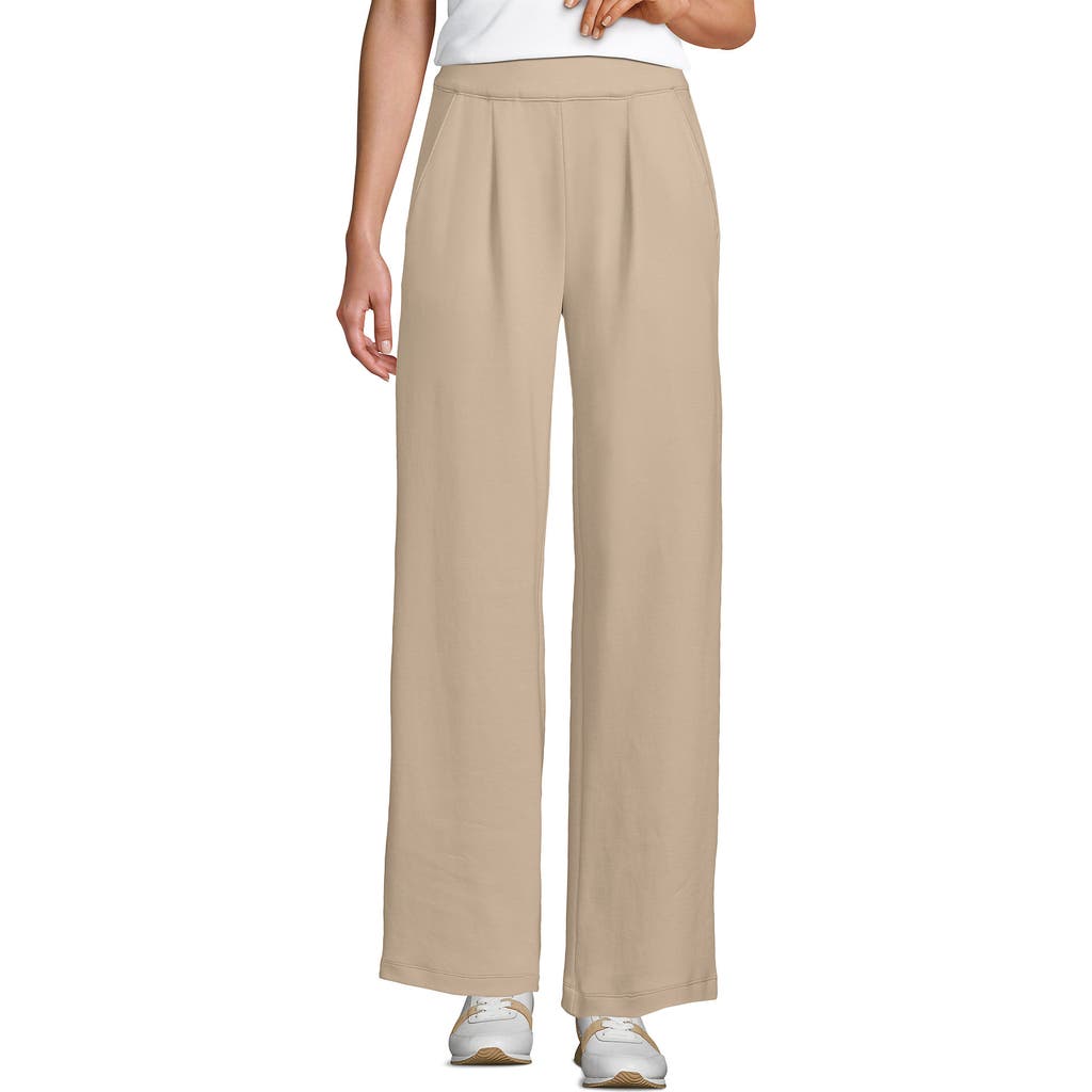 Lands' End Knit High Rise Pleated Wide Leg Pants In White