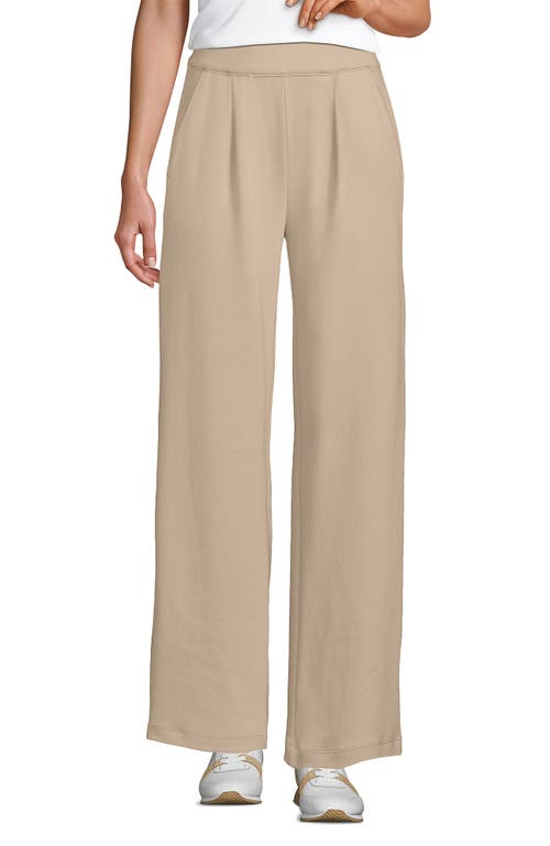 Lands' End Knit High Rise Pleated Wide Leg Pants In Champagne