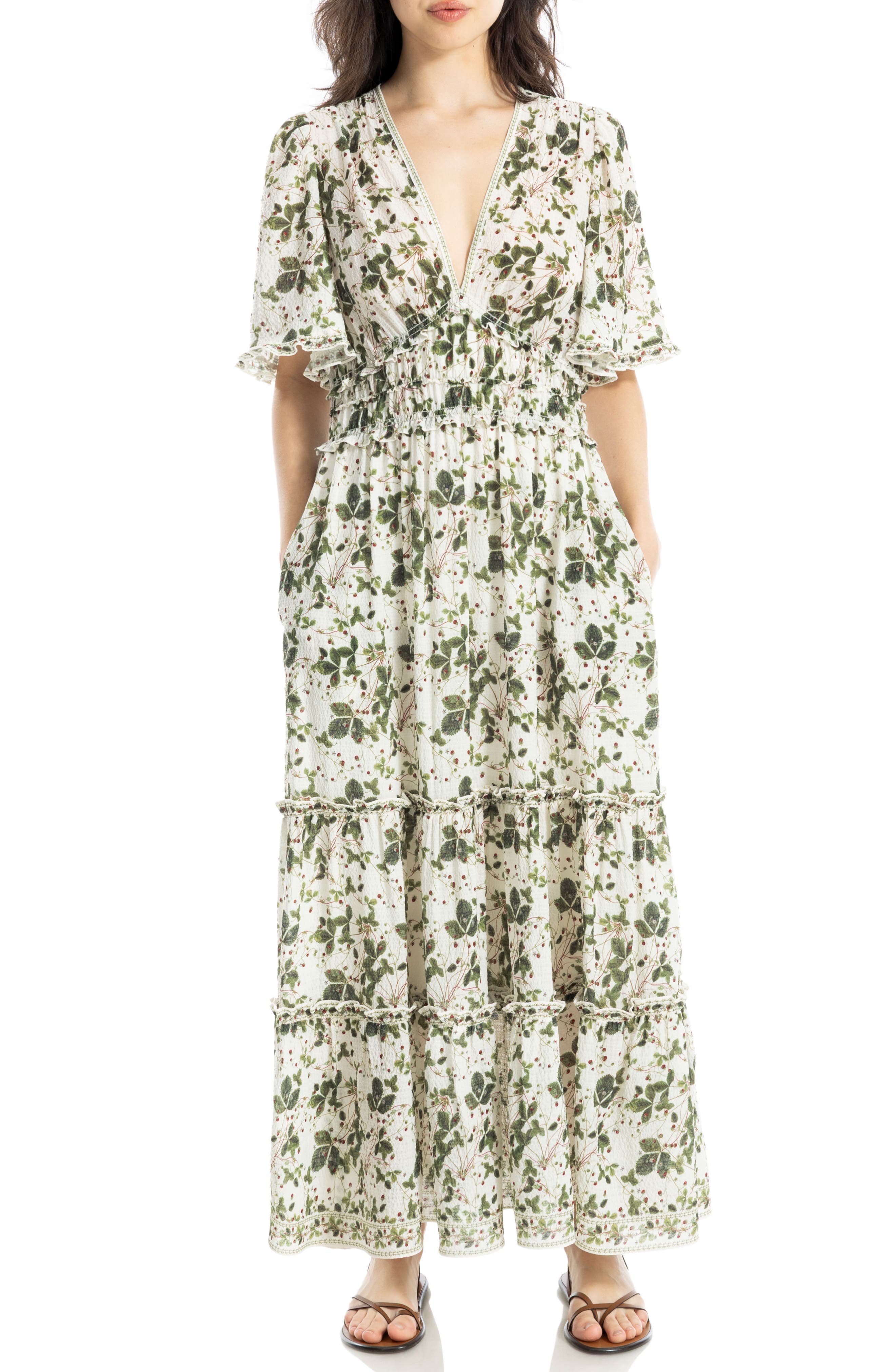 MAX STUDIO Ruffle Sleeve Tiered Maxi Dress