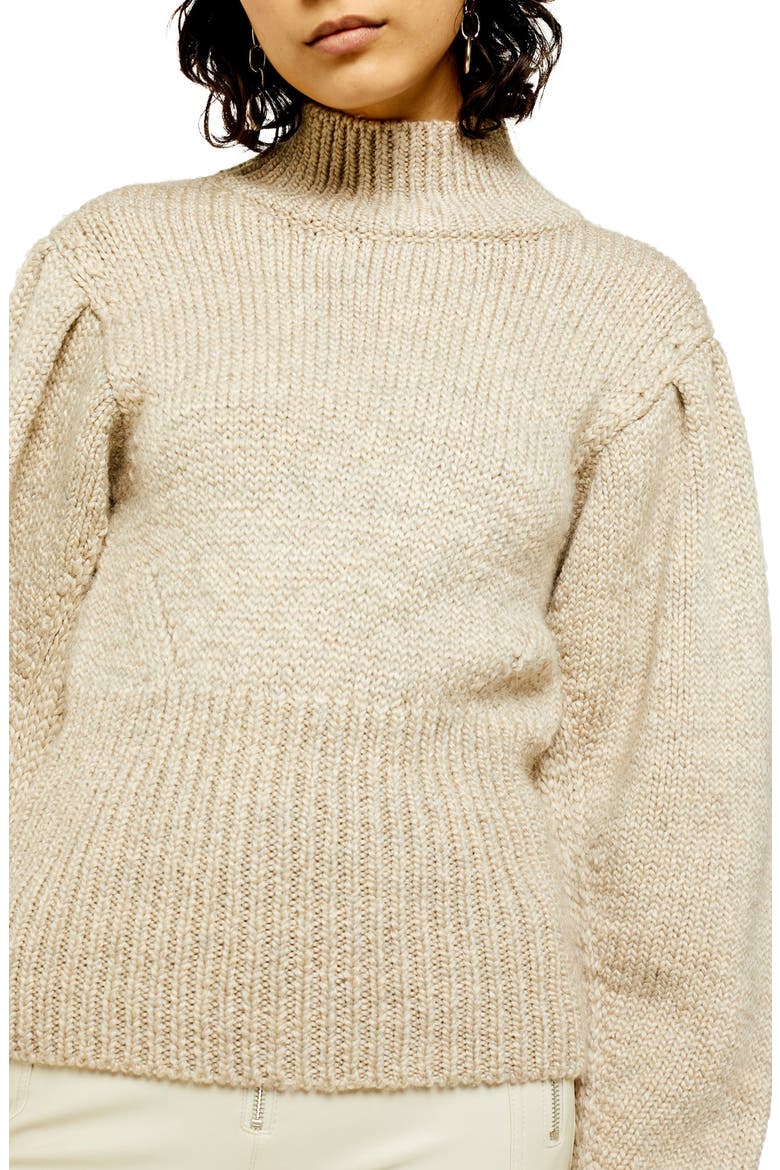 Banana Sleeve Funnel Neck Sweater, Alternate, color, BEIGE