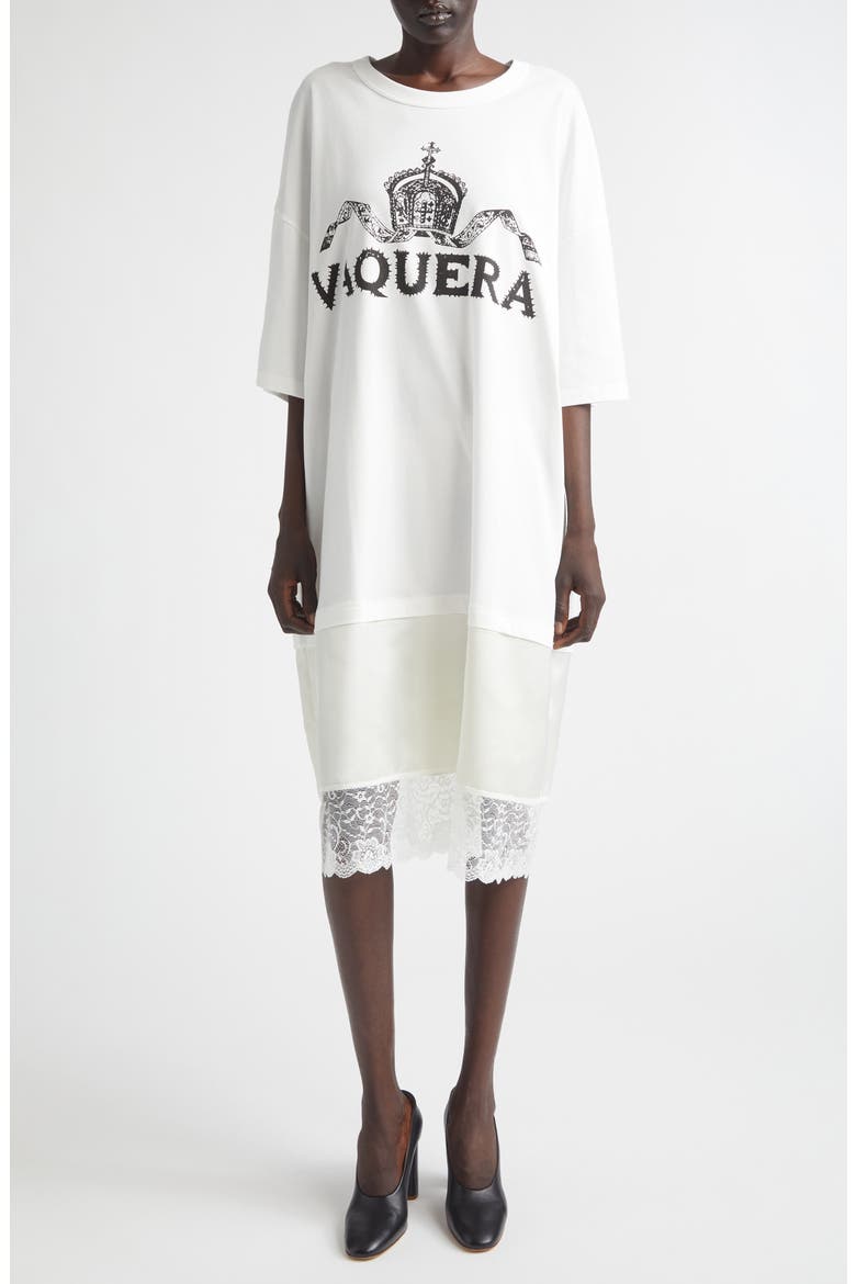 Mixed Media Graphic T-Shirt Dress, Main, color, WHITE