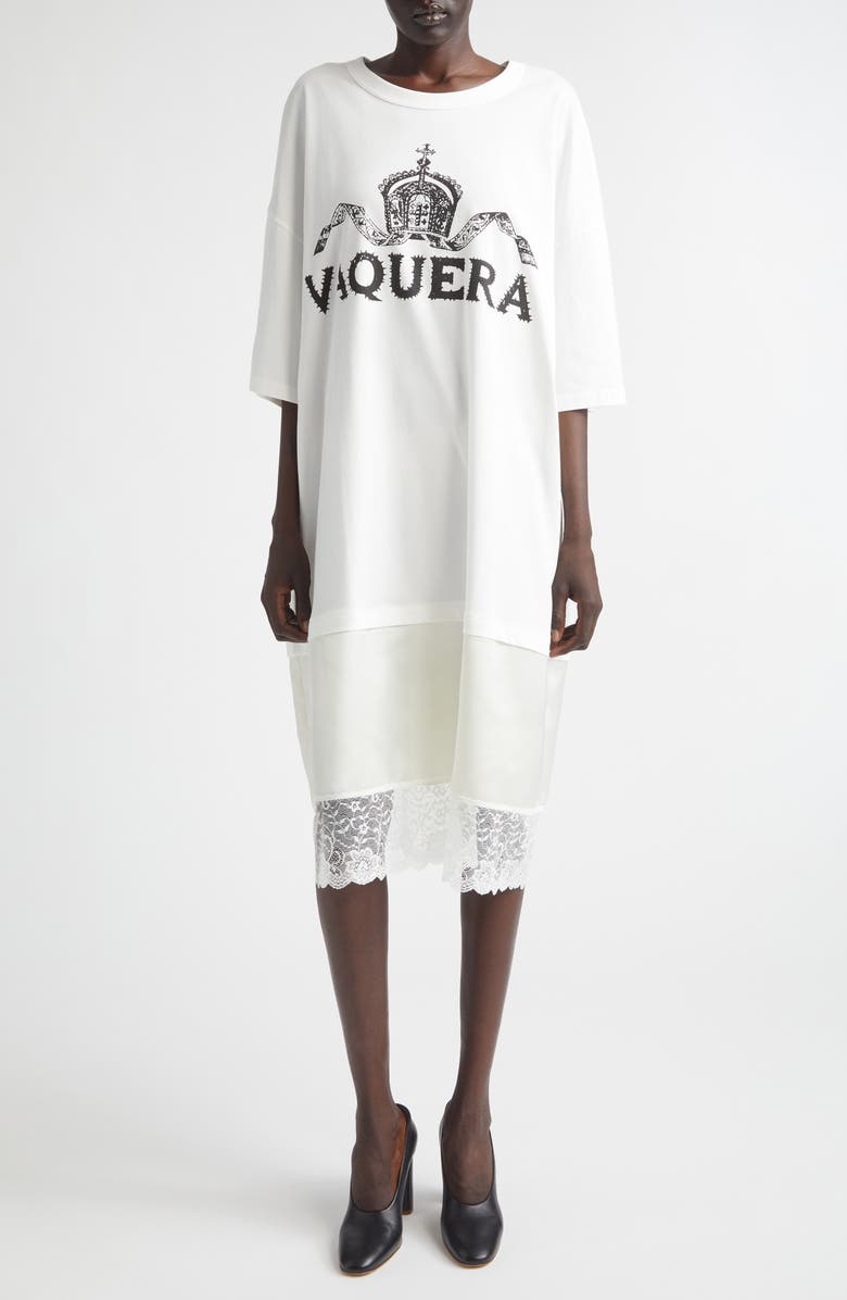 Vaquera Mixed Media Graphic T-Shirt Dress, Main, color, White