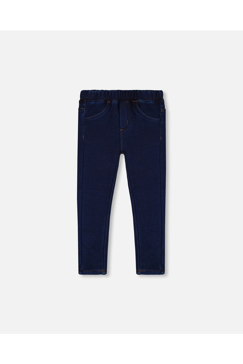 Girl's Plush Lined Dark Blue Denim Jeggings, Main, color, Navy Denim