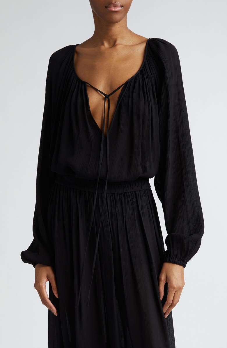 Michael Kors Collection Long Sleeve Georgette Peasant Top, Main, color,