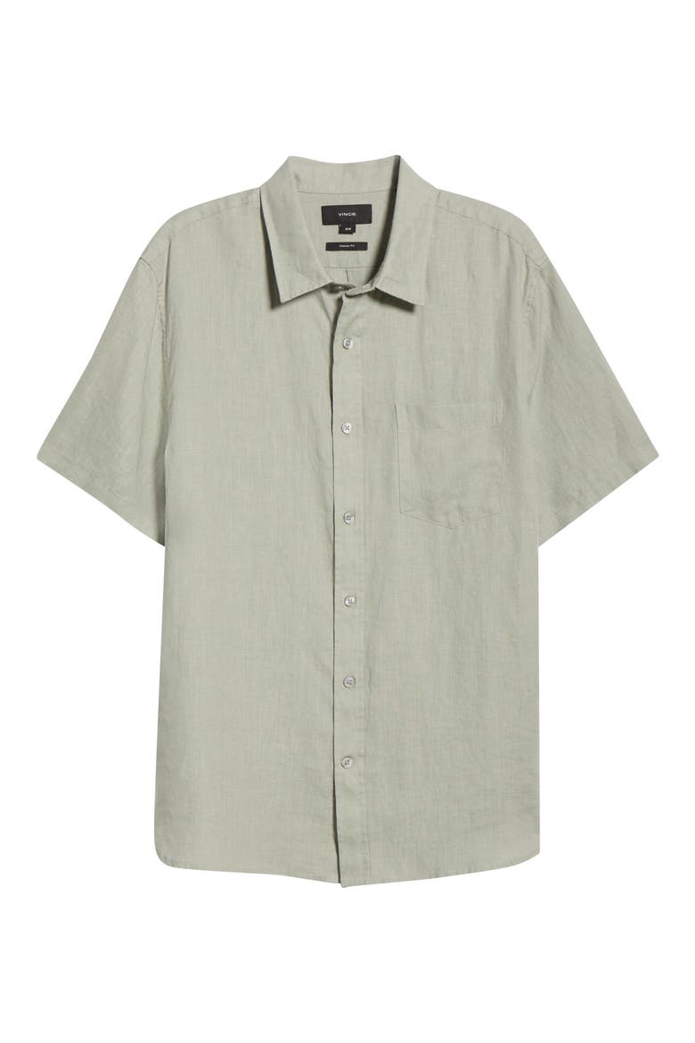 Classic Fit Short Sleeve Linen Shirt, Alternate, color, MATCHA