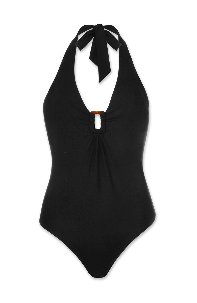 HELEN JON Plunge Tortoise One-Piece, Alternate, color, Black