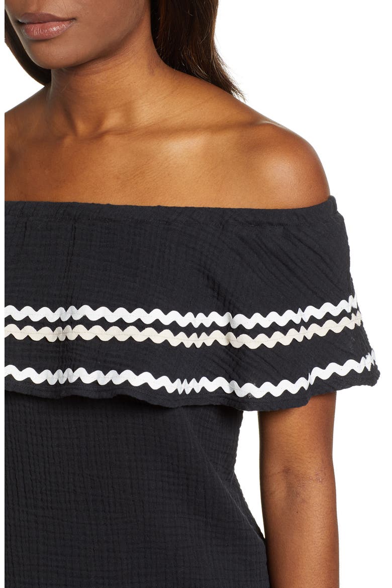 Gibson x Hi Sugarplum! Santa Fe Rickrack Off the Shoulder Top (Nordstrom Exclusive), Alternate, color, BLACK
