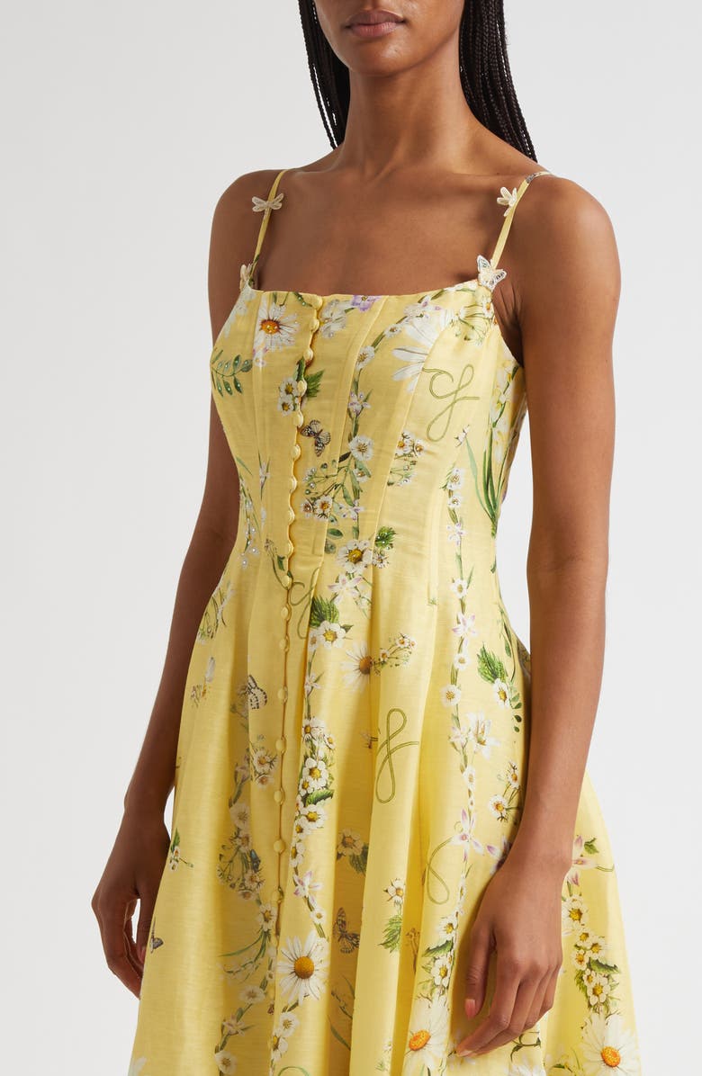 Camilla Daisy Chains Fit & Flare Linen & Silk Corset Dress, Alternate, color,