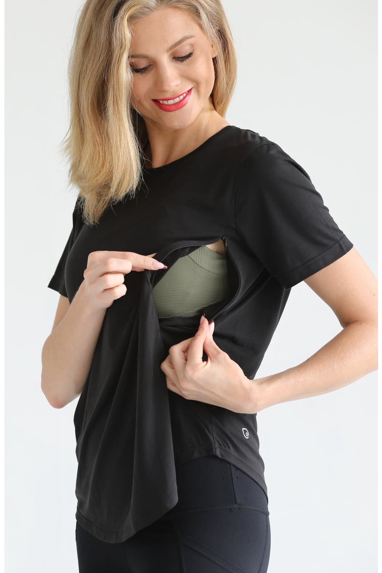 Harper Cross Back Short Sleeve Nursing Tee, Main, color, Noir