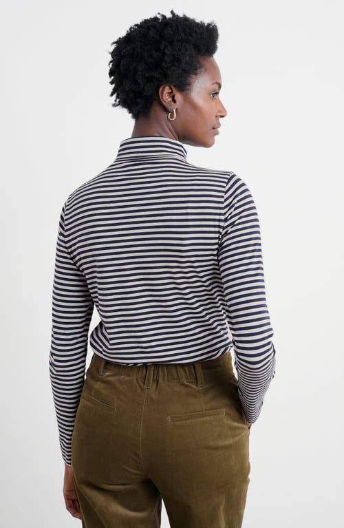 Seasalt Cornwall Landing Stripe Turtleneck Stretch Organic Cotton Top In Black
