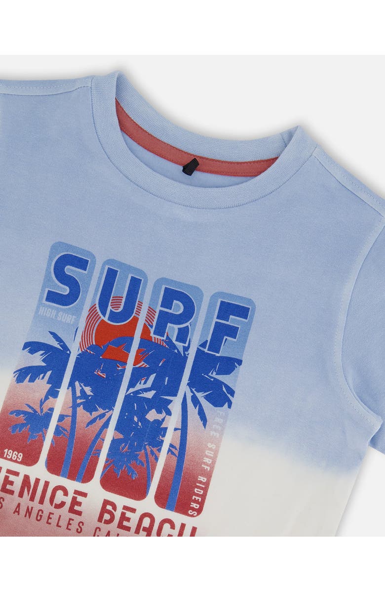 Deux par Deux Boy's Short Sleeve Organic Cotton Graphic Tee Gradient Pale Blue And Dark Old Rose, Alternate, color,