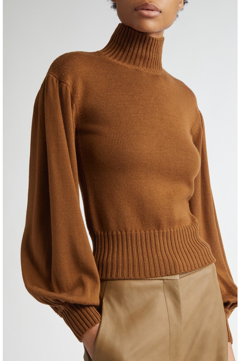 Acume Crop Virgin Wool Turtleneck Sweater, Alternate, color, TOBACCO