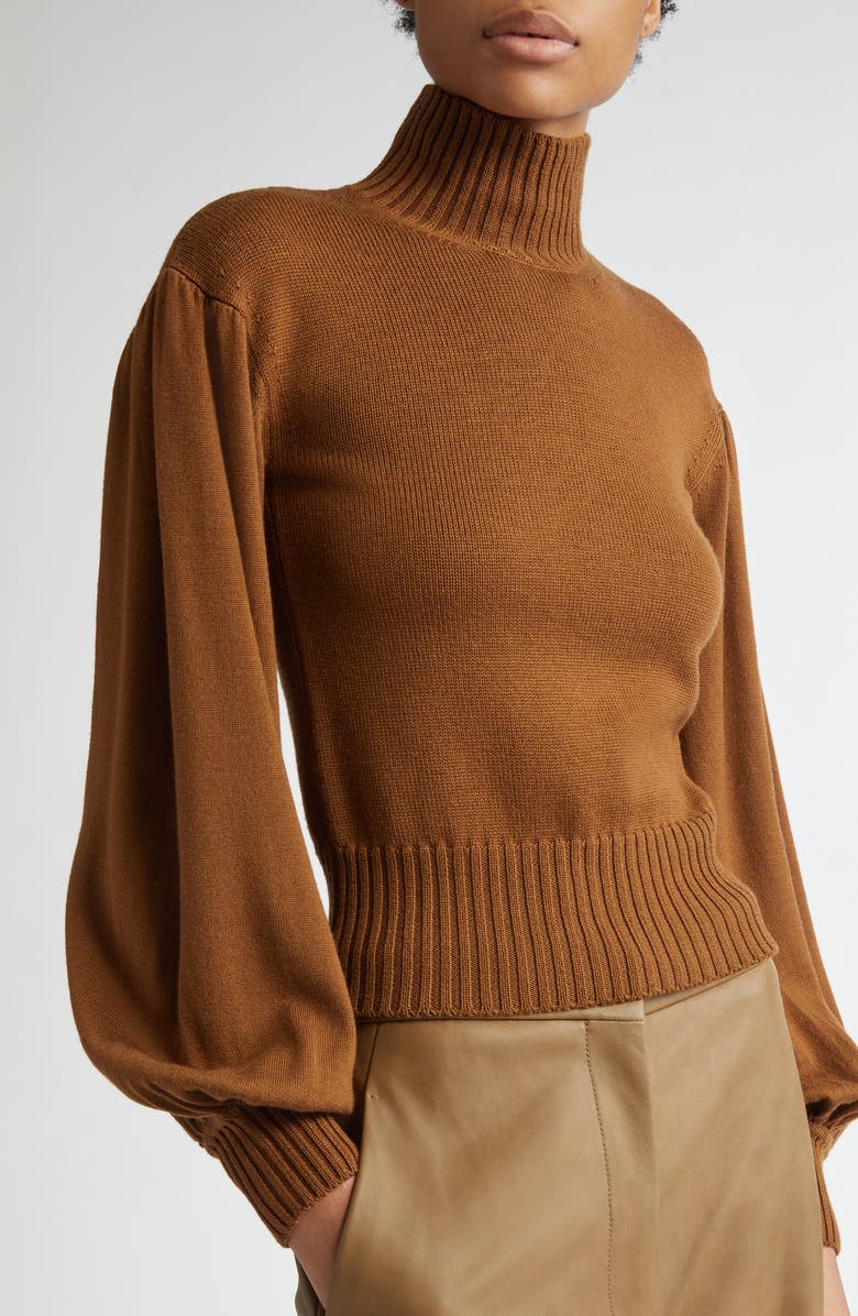 Max Mara Acume Crop Virgin Wool Turtleneck Sweater, Alternate, color,