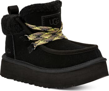 Offers UGG black shearling cuffed leather