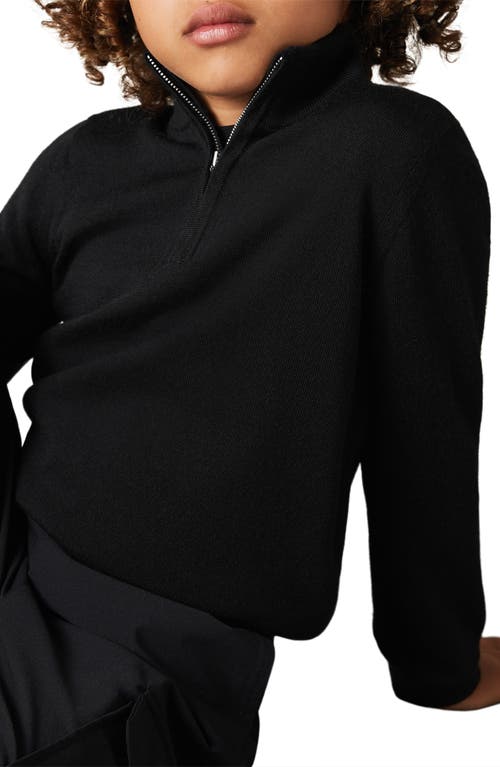 Reiss Kids' Blackhall Quarter Zip Wool Sweater In Black