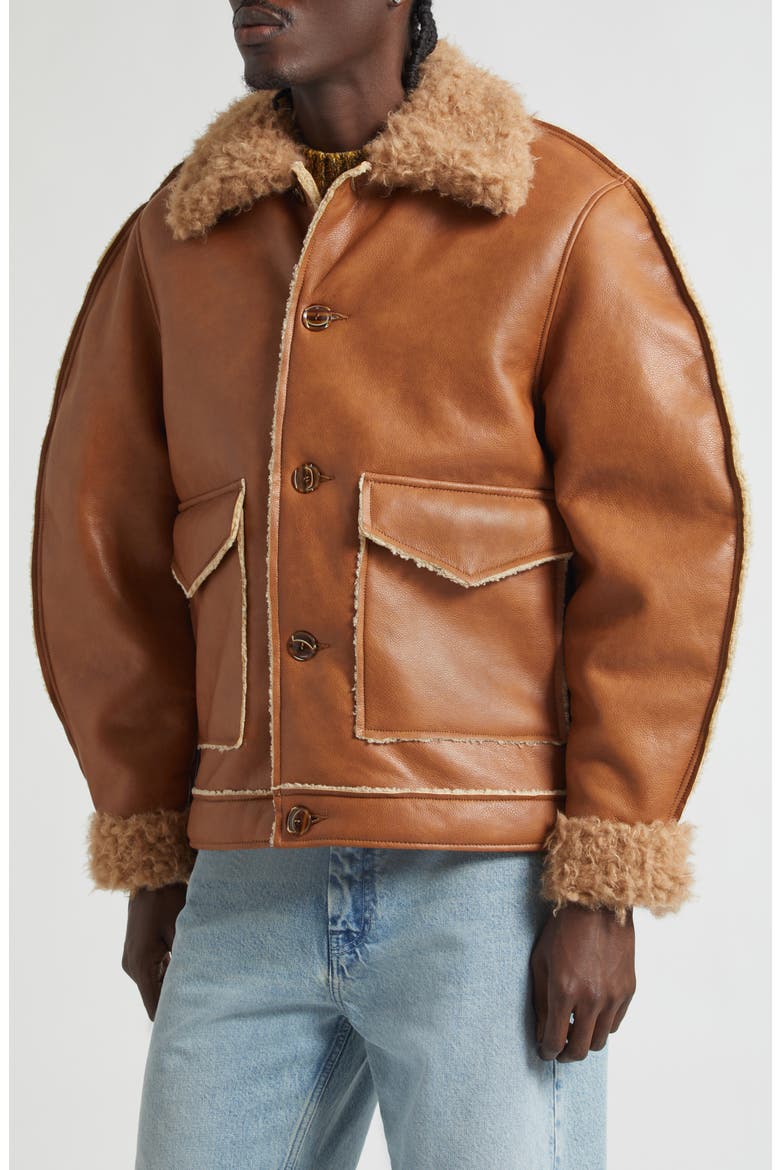 Beau Faux Leather & Faux Shearling Jacket, Alternate, color, TAN FAUX SHEARLING