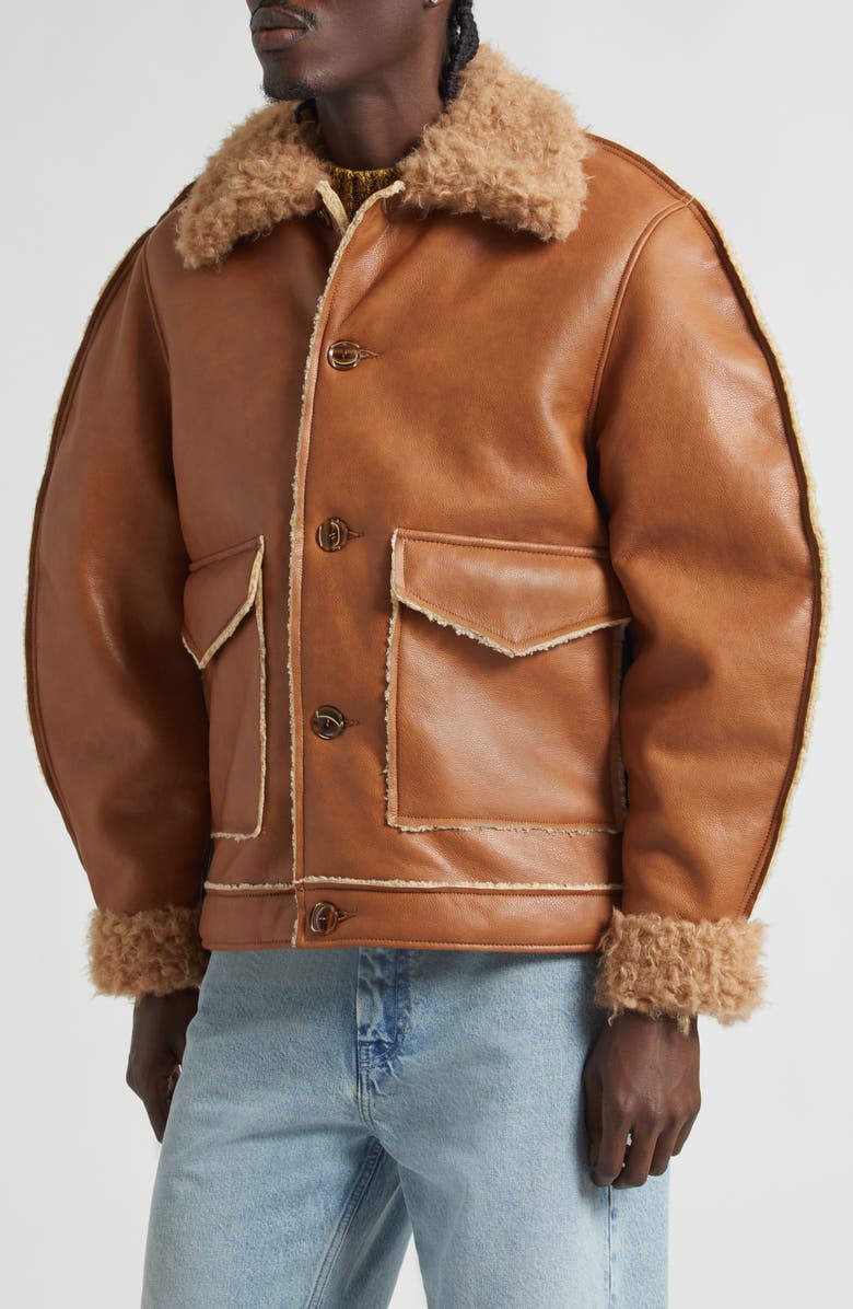 Séfr Beau Faux Leather & Faux Shearling Jacket, Alternate, color, Tan Faux Shearling