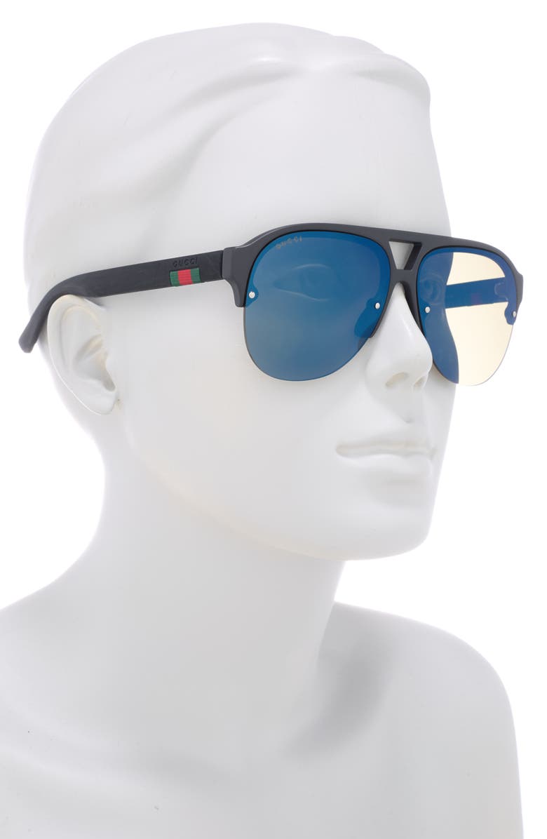 Gucci 59mm Half Rim Aviator Sunglasses, Alternate, color, Black Black Blue