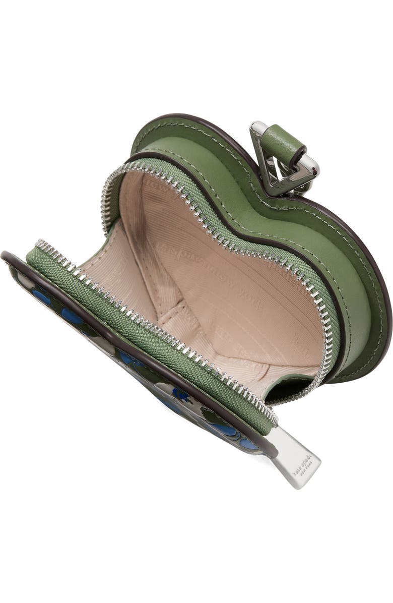 Kate Spade New York liv painterly bouquet smooth leather heart coin purse, Alternate, color, Cedar Stand Multi