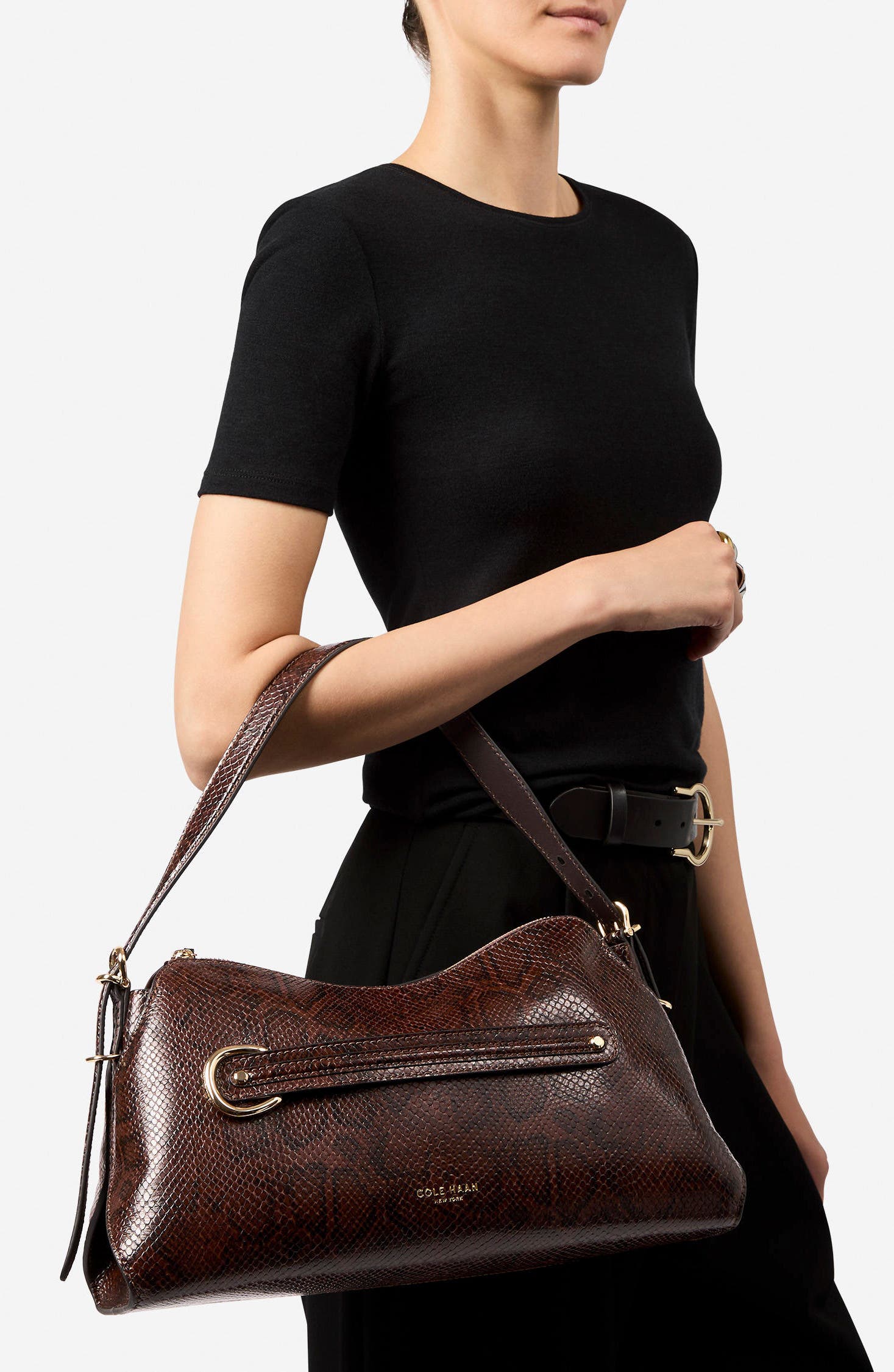 Vivianne Snake Embossed Leather Shoulder Bag, Alternate, color, HICKORY SNAKE PRINT