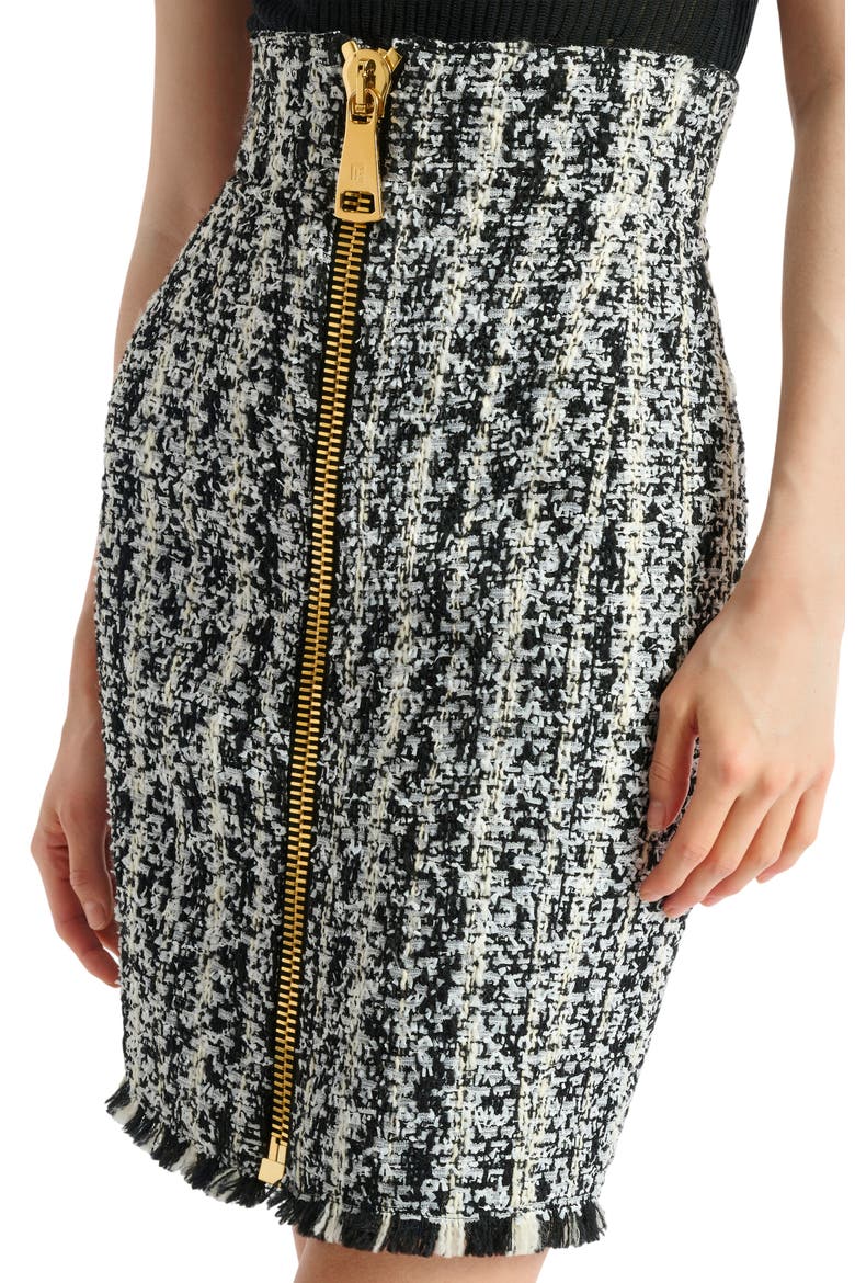 Zipped two-tone tweed skirt, Alternate, color, black