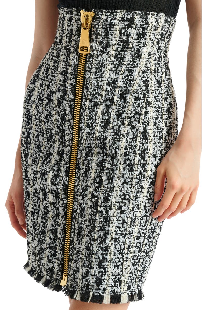 Balmain Zipped two-tone tweed skirt, Alternate, color, Black