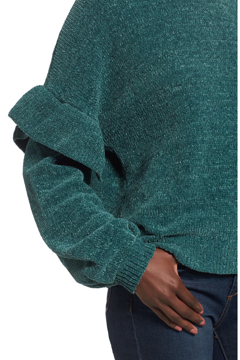 Ruffle Chenille Sweater, Alternate, color, GREEN JASPER