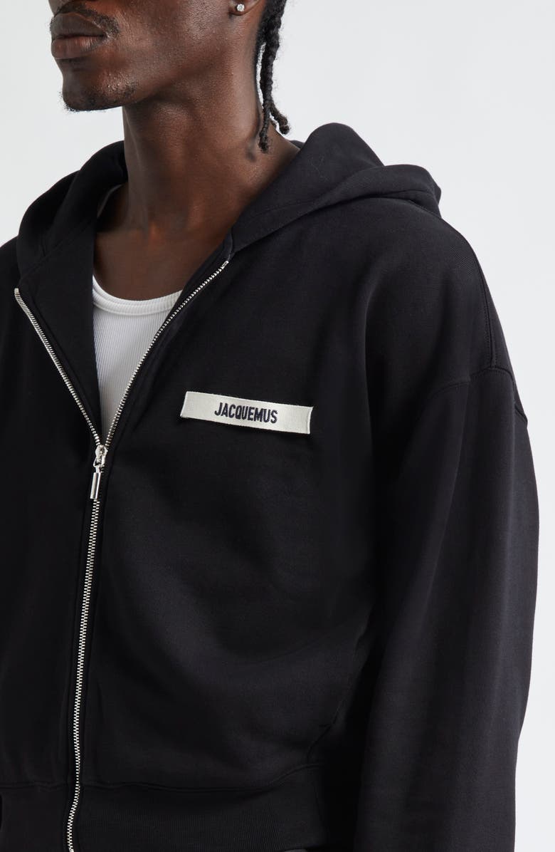 Jacquemus Le Hoodie Grosgrain Logo Cotton Fleece Zip Hoodie, Alternate, color, 