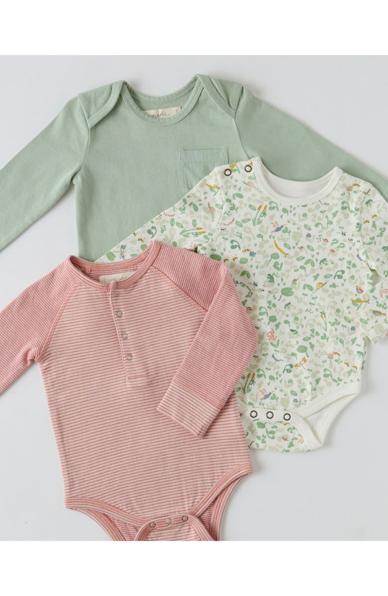 Pehr Sailor Stripe Raglan Sleeve Organic Cotton Bodysuit, Alternate, color, Tea Rose