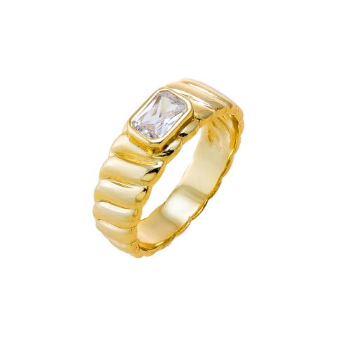 CZ Bezel Asscher Ridged Band Ring