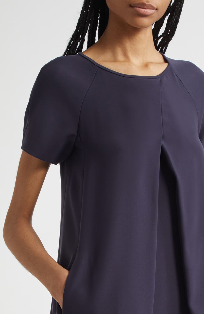 Emporio Armani Inverted Pleat Short Sleeve Dress, Alternate, color, Solid Dark Blue