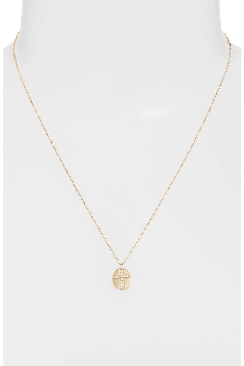 Icons Diamond Cross Medallion Pendant Necklace (Nordstrom Exclusive), Alternate, color, DIAMOND/ YELLOW GOLD