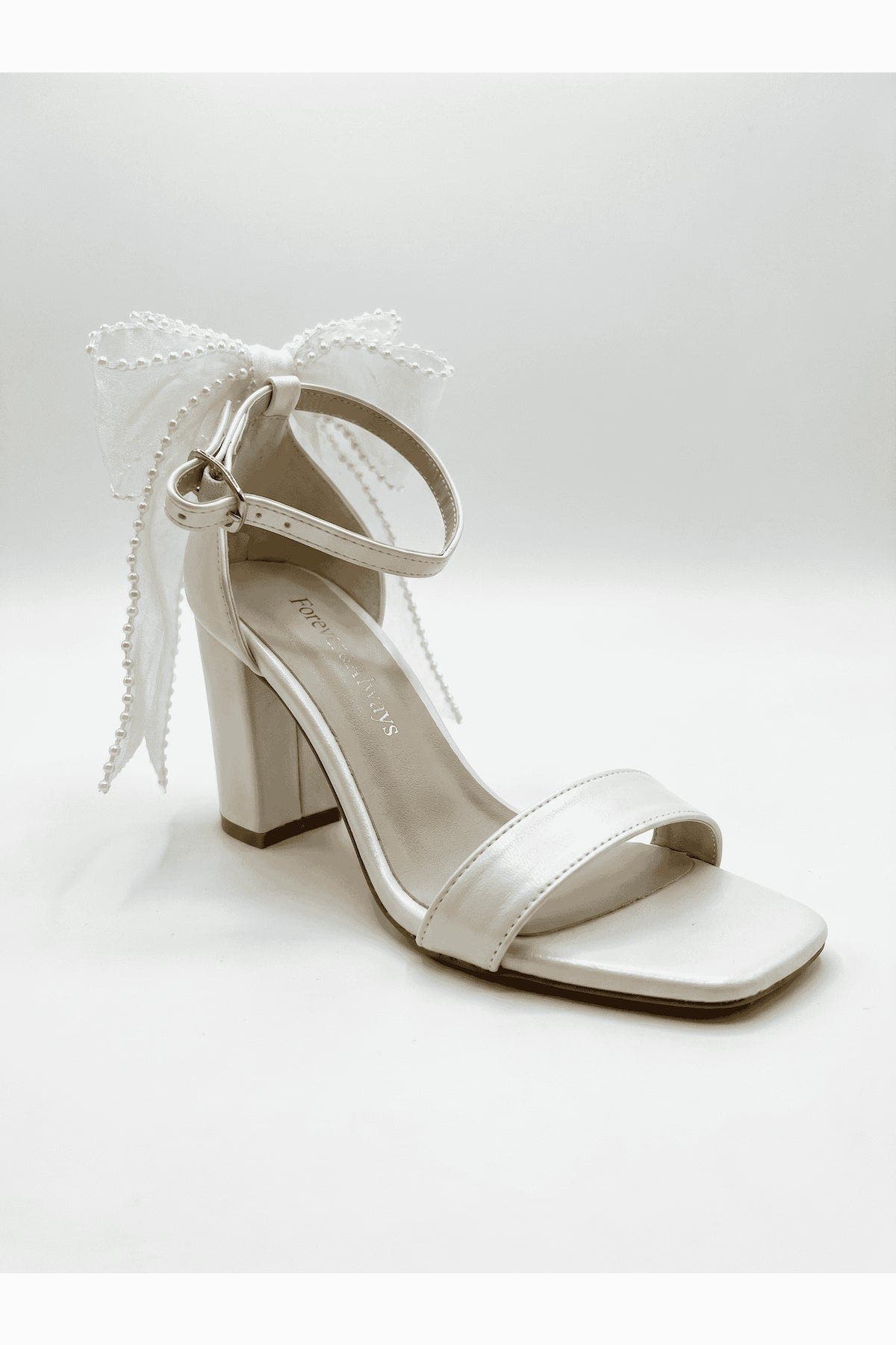 Forever & Always Shoes Evarose Bow Detail Block Heel Bridal Sandal, Main, color, Ivory