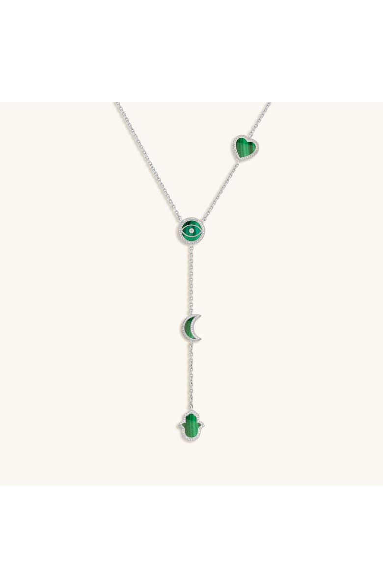 Karma and Luck Celestial Guidance Malachite Multi Symbol Silver Necklace, Main, color,