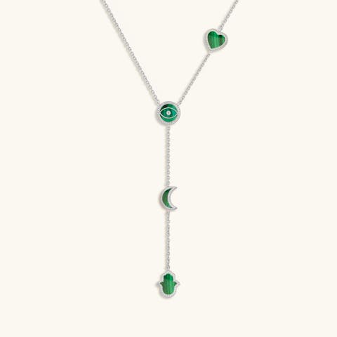 Celestial Guidance Malachite Multi Symbol Silver Necklace