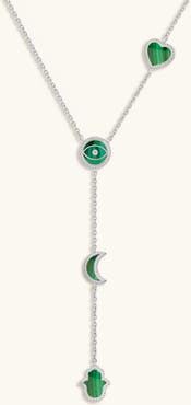 Karma and Luck Celestial Guidance Malachite Multi Symbol Silver Necklace
