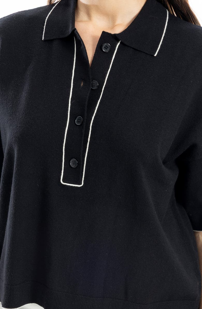 MAX STUDIO Boxy Polo Sweater, Alternate, color, Black/ Ivory
