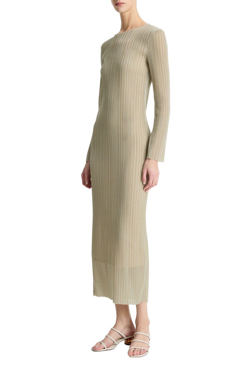 Vince Plissé Pleat Long Sleeve Body-Con Maxi Dress, Alternate, color, Dark Jade Water Combo