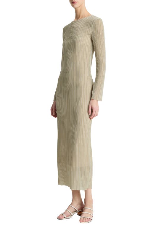 Shop Vince Plissé Pleat Long Sleeve Body-con Maxi Dress In Dark Jade Water Combo