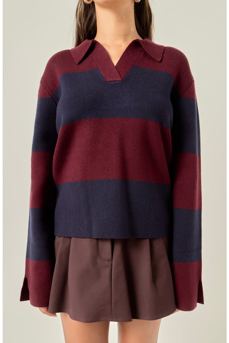 Stripe Polo Sweater, Alternate, color, BURGUNDY/ BLUE