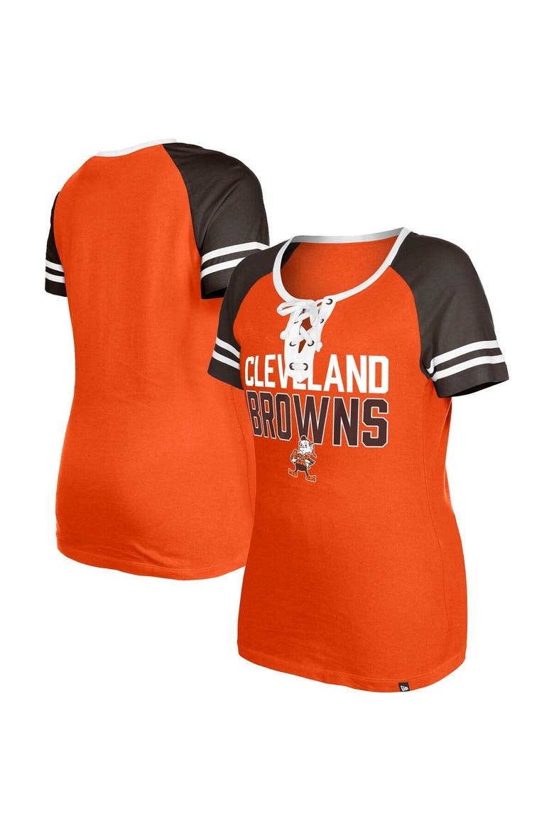 Women's New Era Orange Cleveland Browns Throwback Raglan Lace-Up T-Shirt, Main, color, Orange
