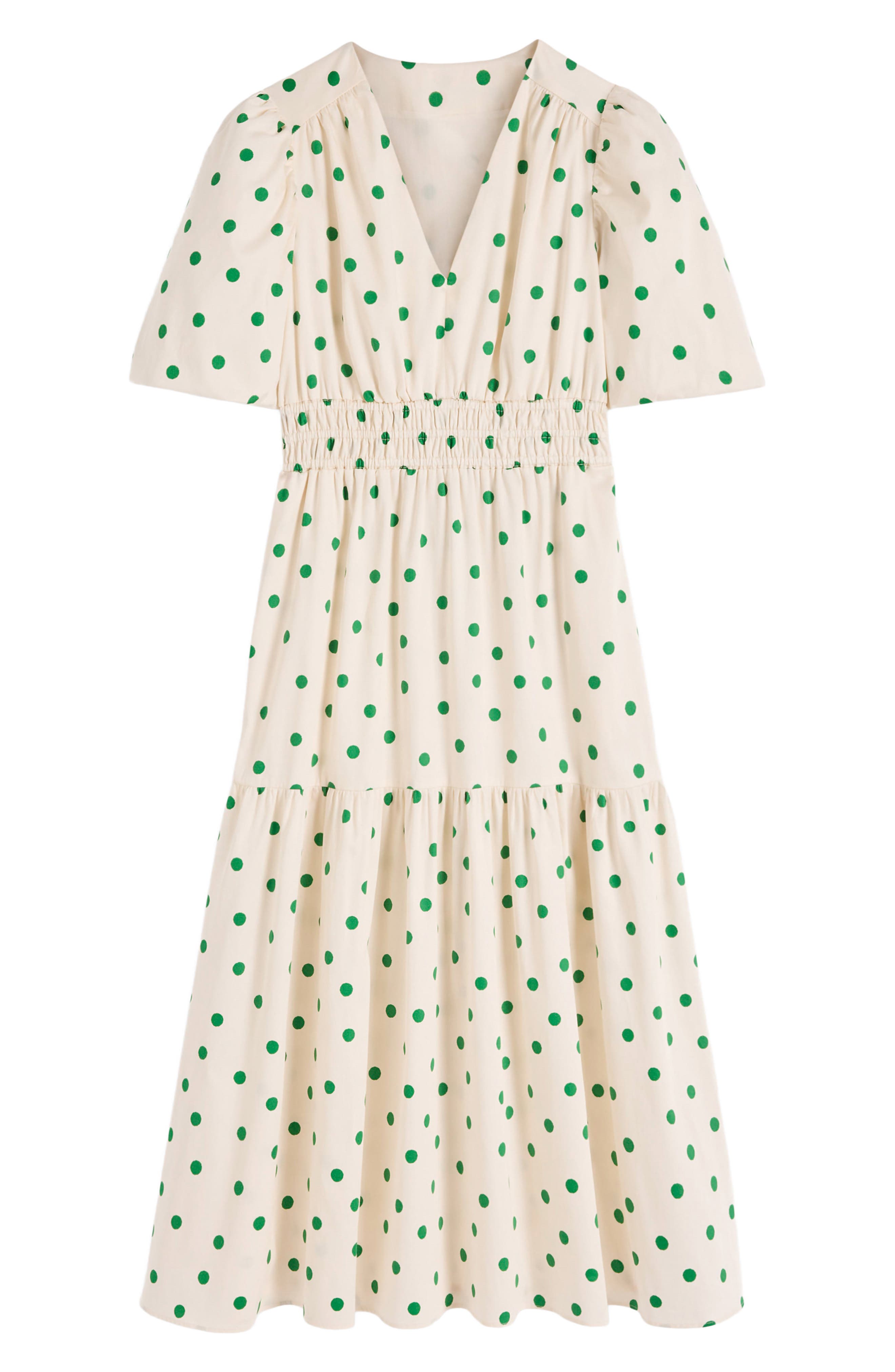boohoo green polka dot dress Boden Women's Irene Puff Sleeve Cotton in White short formal evening dress