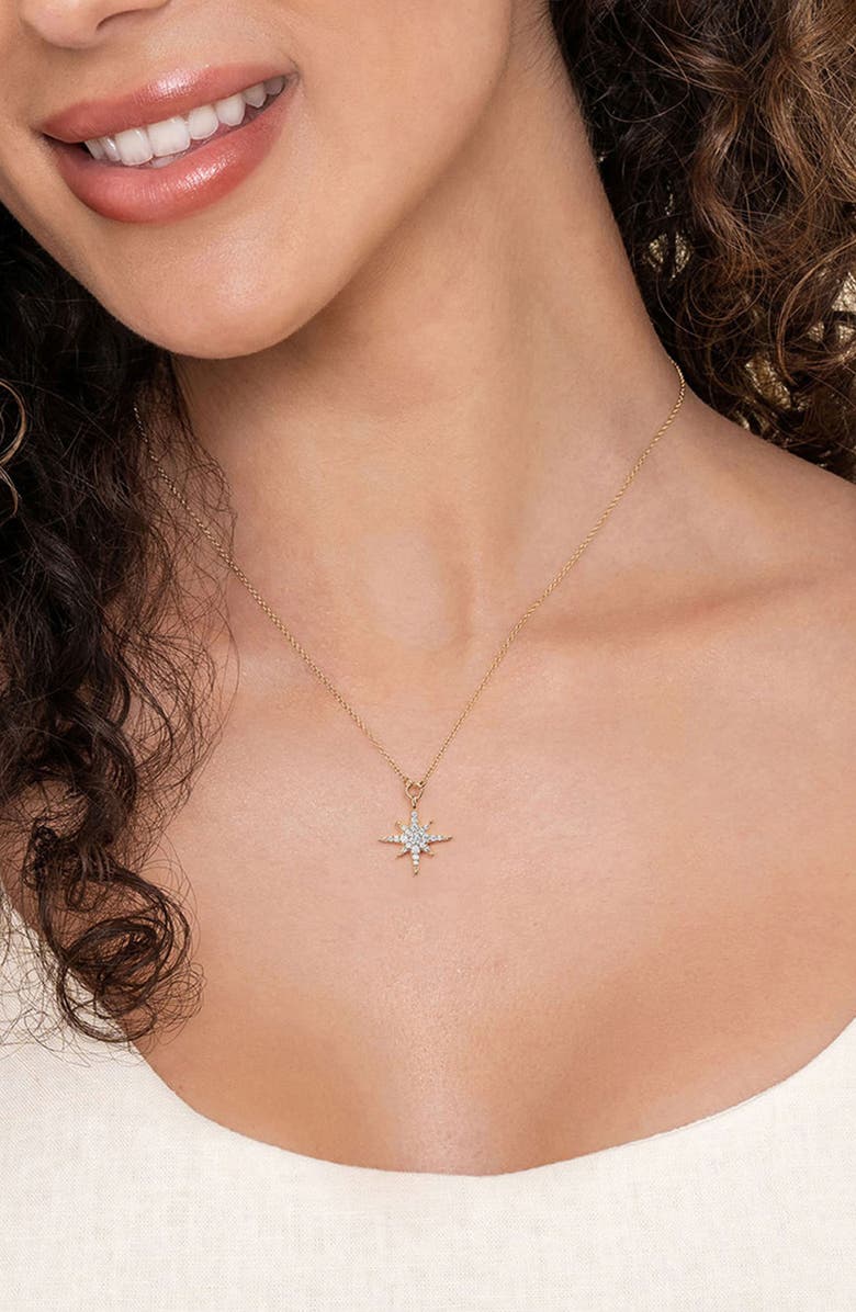 Gabriel & Co. Diamond Starburst Pendant Necklace, Alternate, color, Gold