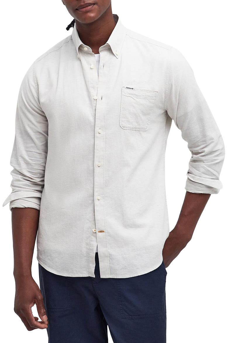 Nelson Tailored Fit Solid Linen & Cotton Button-Down Shirt, Main, color, STONE