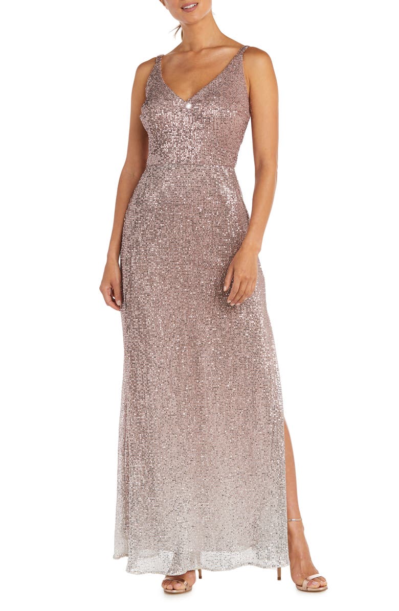 Nightway Ombré Sequin V-Neck Maxi Evening Dress, Main, color, 