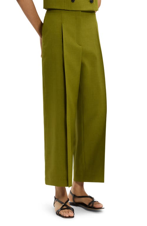 Theory City Pleated High Waist Wide Leg Pants In Green