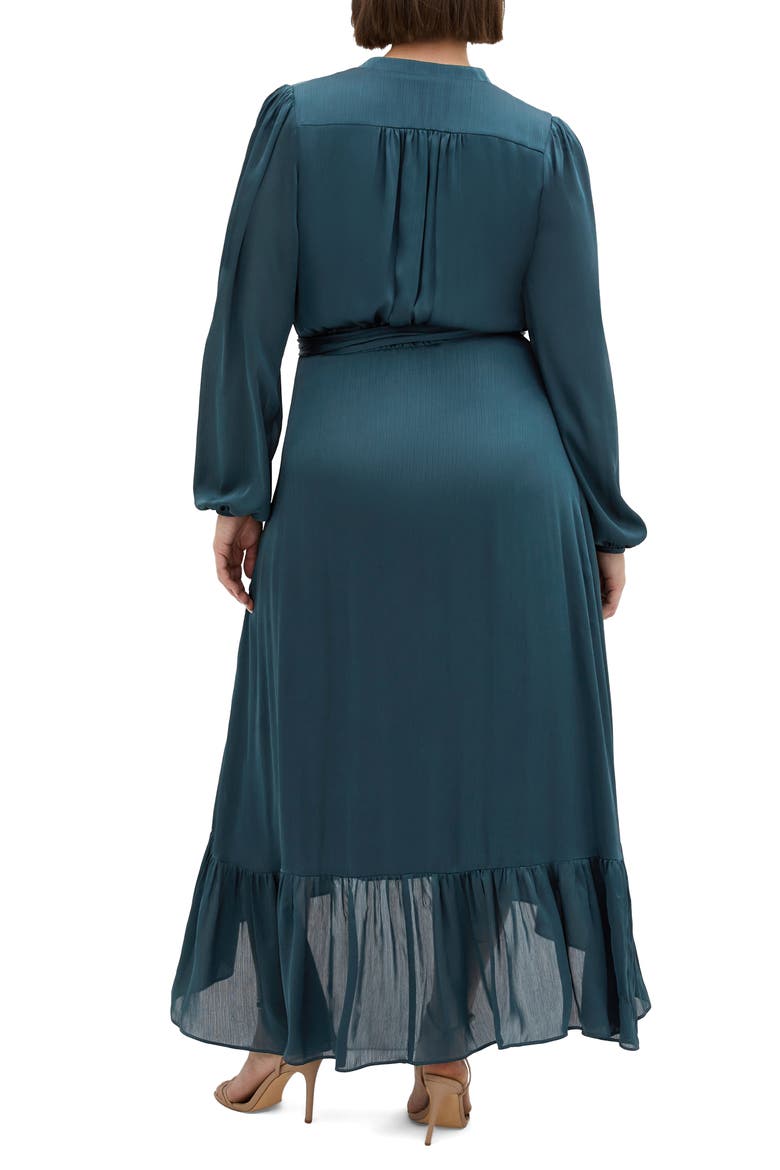 Rylie Love Long Sleeve High-Low Satin Maxi Dress, Alternate, color, TEAL